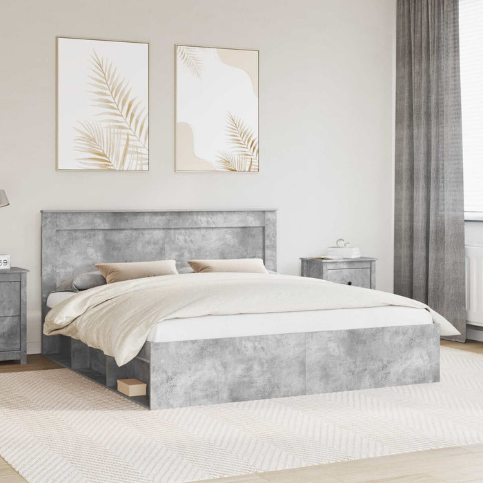 Cadru de pat cu headboard Beton 180 x 200 cm Lemn de pin masiv - WALTI WALTI