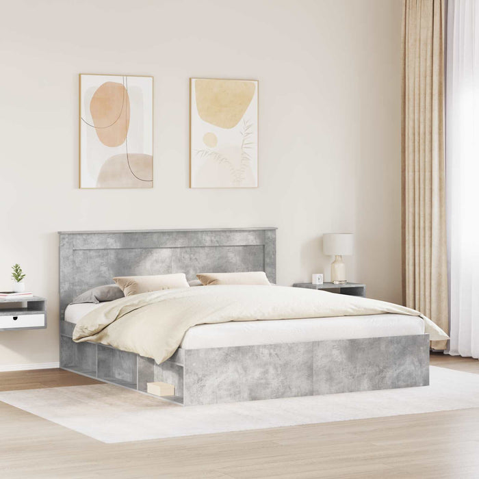 Cadru de pat cu headboard Beton 180 x 200 cm Lemn de pin masiv - WALTI WALTI