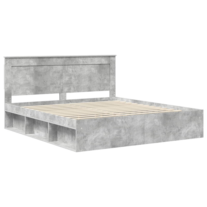 Cadru de pat cu headboard Beton 180 x 200 cm Lemn de pin masiv - WALTI WALTI