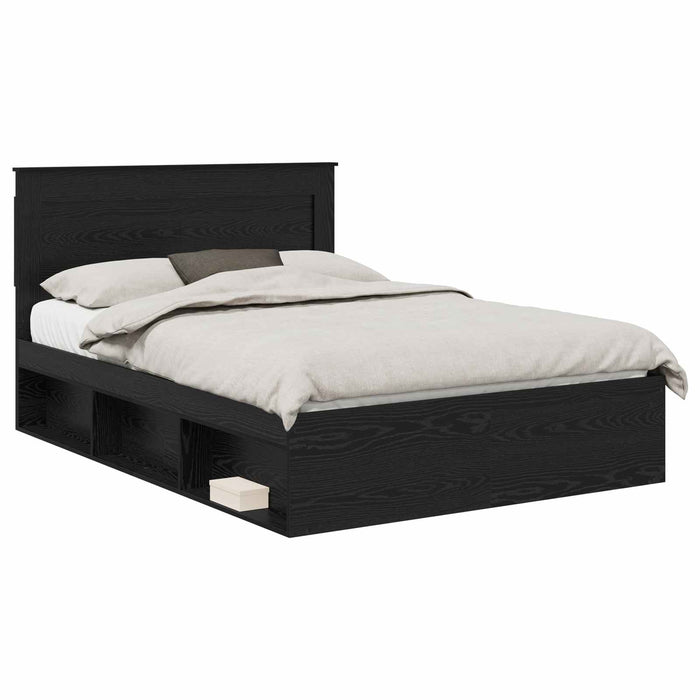 Cadru de pat cu headboard Negru 140 x 190 cm Lemn de pin masiv - WALTI WALTI