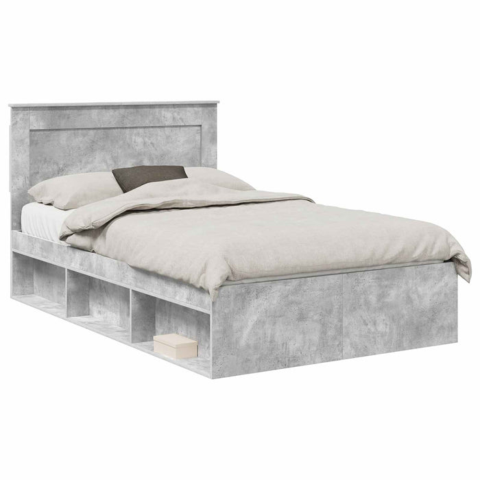 Cadru de pat Gri Concret 135 x 190 cm Lemn de pin masiv - WALTI WALTI