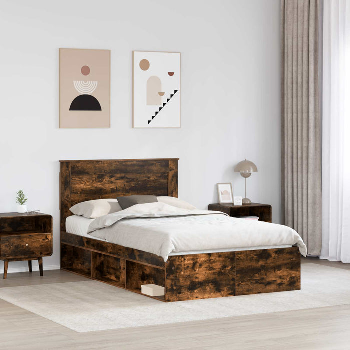 Cadru de pat Stejar fumuriu 135 x 190 cm Lemn de pin masiv - WALTI WALTI