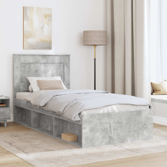 Cadru de pat Gri Concret 100 x 200 cm Lemn de pin masiv - WALTI WALTI