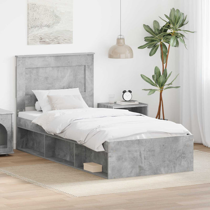 Cadru de pat cu headboard Beton 90 x 200 cm Lemn de pin masiv - WALTI WALTI