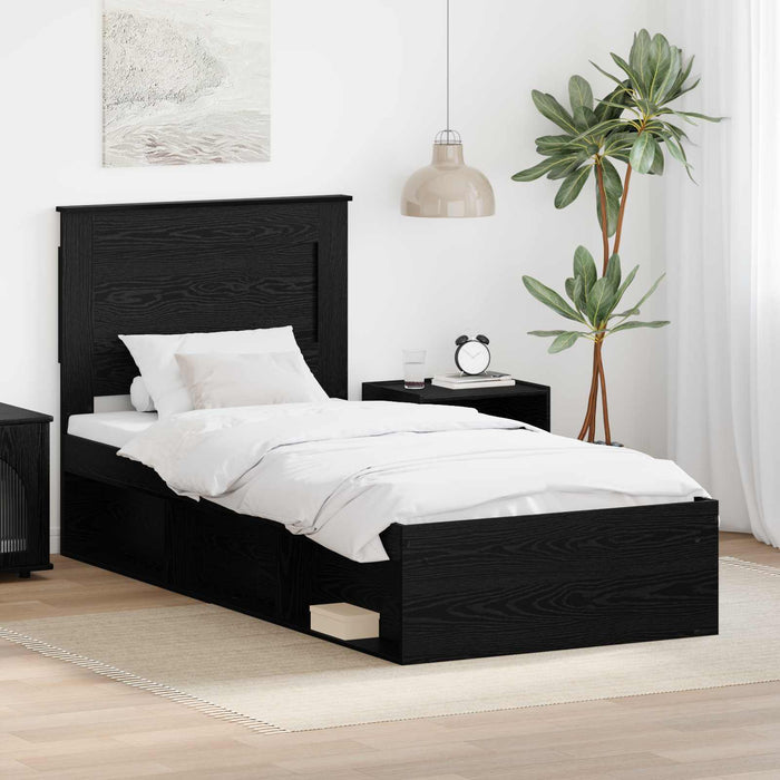 Cadru de pat cu headboard Negru 75 x 190 cm Lemn de pin masiv - WALTI WALTI