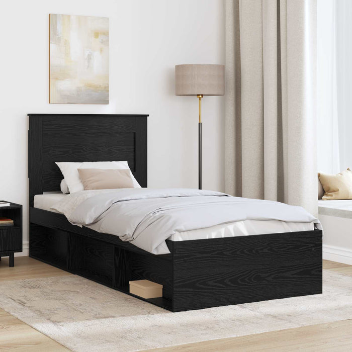 Cadru de pat cu headboard Negru 75 x 190 cm Lemn de pin masiv - WALTI WALTI