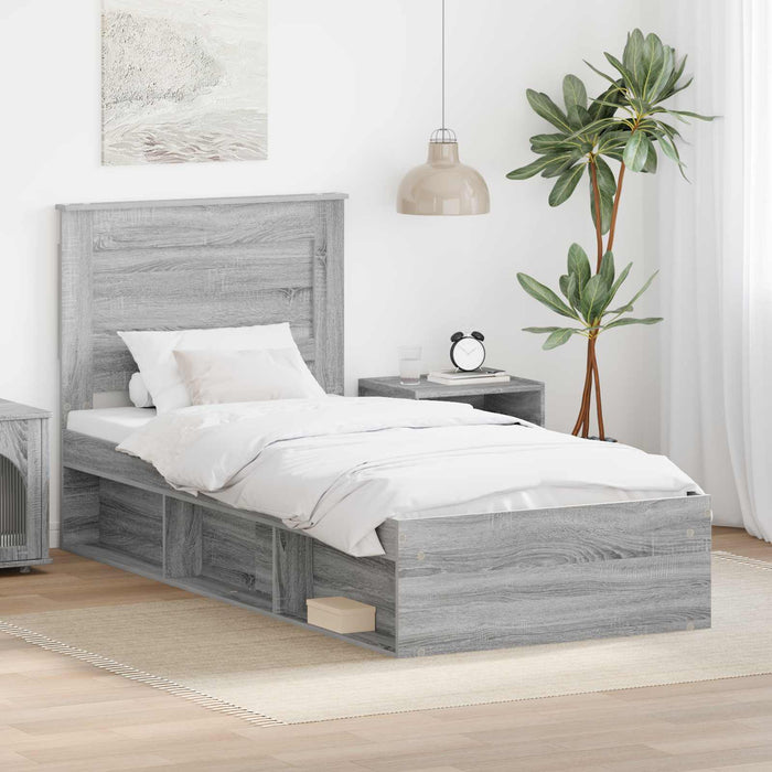 Cadru de pat cu sertar Gri Sonoma 75 x 190 cm Lemn de pin masiv - WALTI WALTI