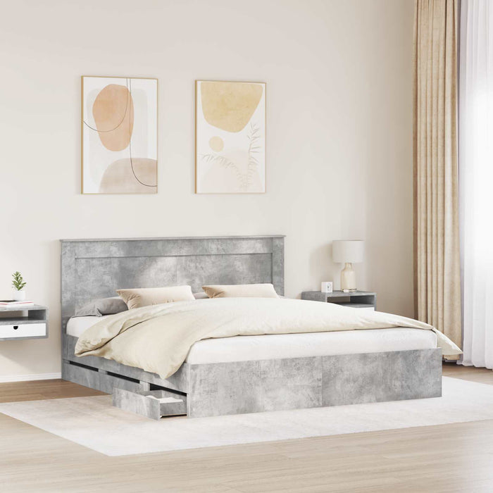 Cadru de pat Gri din beton 200 x 200 cm Lemn Ingineresc - WALTI WALTI
