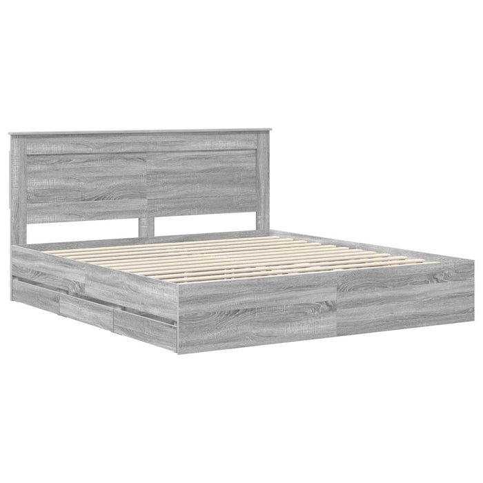 Cadru de pat cu sertar Gri Sonoma 200 x 200 cm Lemn Ingineresc - WALTI WALTI