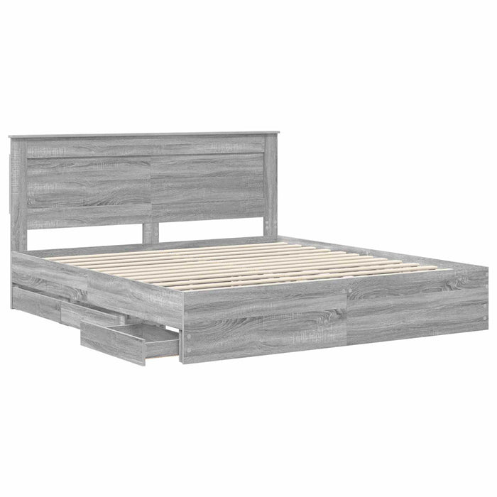 Cadru de pat cu sertar Gri Sonoma 200 x 200 cm Lemn Ingineresc - WALTI WALTI
