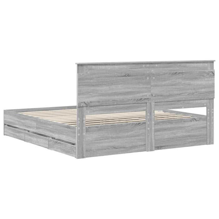 Cadru de pat cu sertar Gri Sonoma 200 x 200 cm Lemn Ingineresc - WALTI WALTI