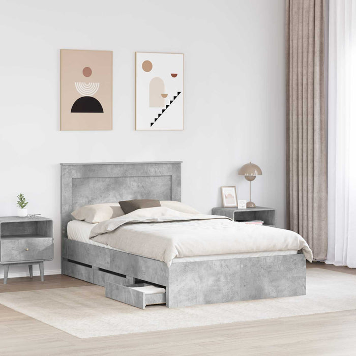 Cadru de pat Gri din beton 135 x 190 cm Lemn Ingineresc - WALTI WALTI