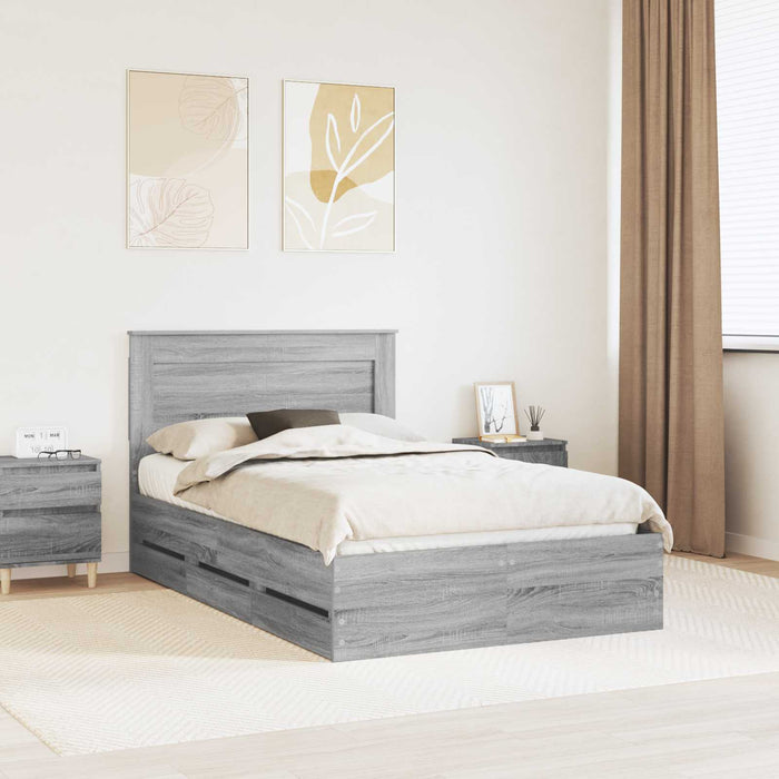 Cadru de pat cu sertar Gri Sonoma 120 x 190 cm Lemn Ingineresc - WALTI WALTI