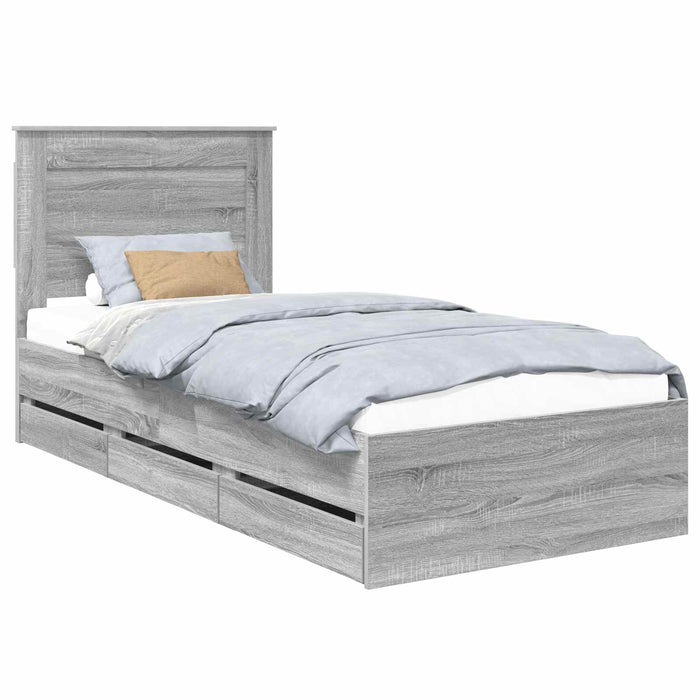 Cadru de pat cu sertar Gri Sonoma 100 x 200 cm Lemn Ingineresc - WALTI WALTI