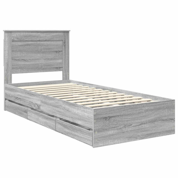 Cadru de pat cu sertar Gri Sonoma 100 x 200 cm Lemn Ingineresc - WALTI WALTI