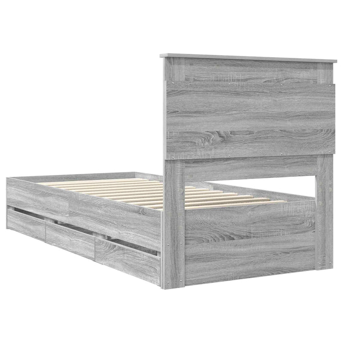 Cadru de pat cu sertar Gri Sonoma 100 x 200 cm Lemn Ingineresc - WALTI WALTI