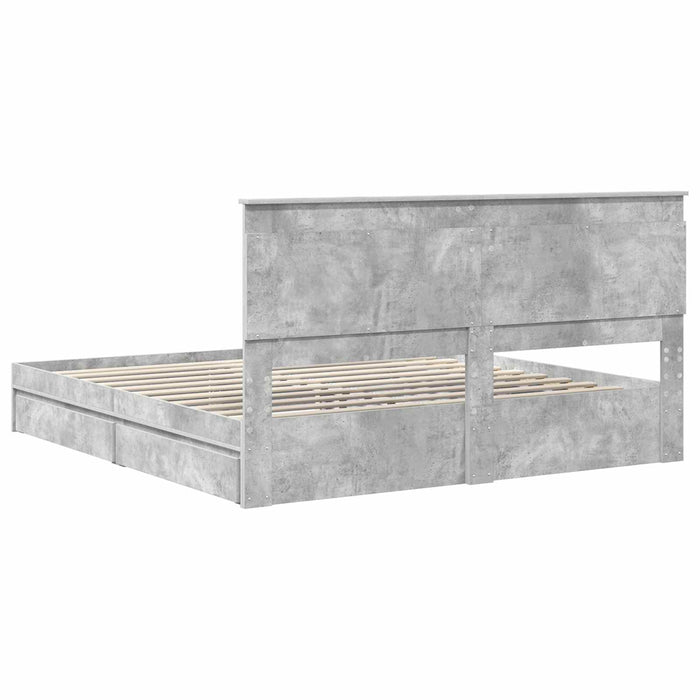 Cadru de pat cu sertar Gri din beton 200 x 200 cm Lemn compozit - WALTI WALTI