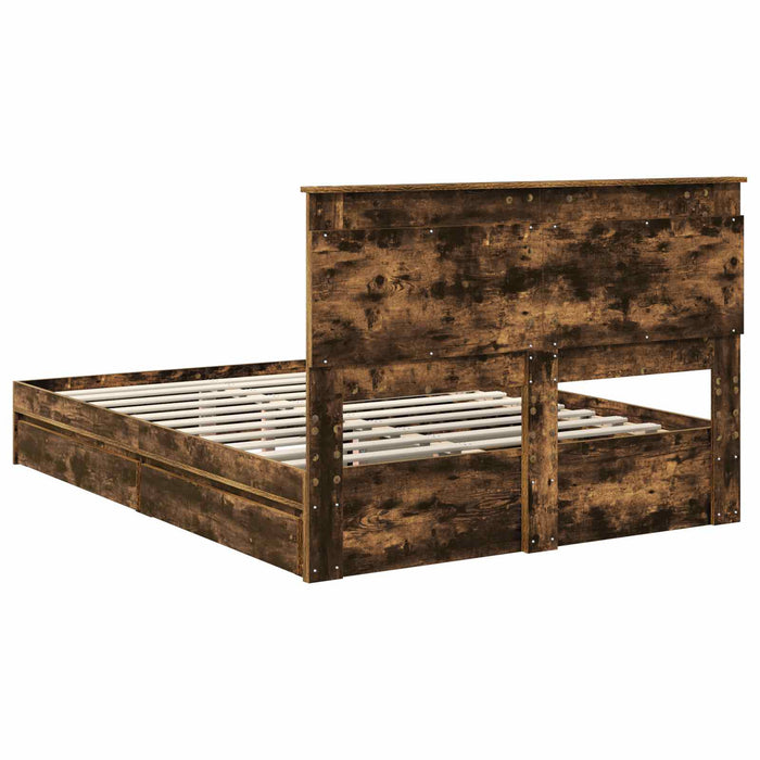 Pat cu storage Stejar fumuriu 160 x 200 cm Lemn compozit - WALTI WALTI