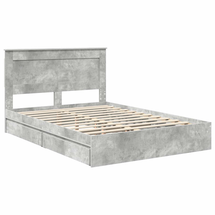 Cadru de pat cu sertar Gri din beton 150 x 200 cm Lemn compozit - WALTI WALTI