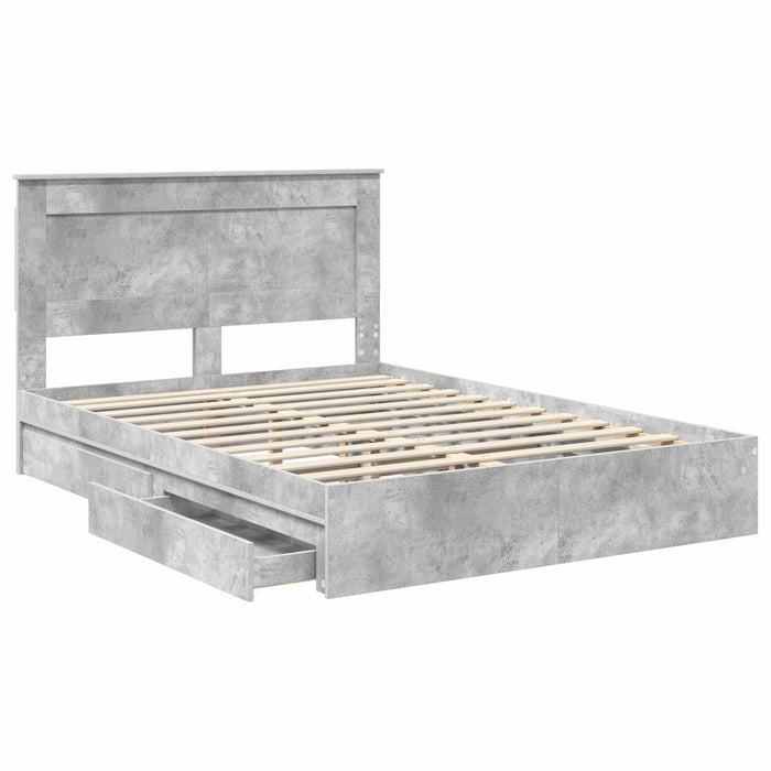Cadru de pat cu sertar Gri din beton 150 x 200 cm Lemn compozit - WALTI WALTI