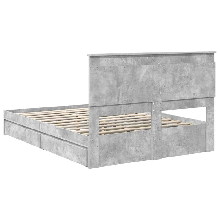 Cadru de pat cu sertar Gri din beton 150 x 200 cm Lemn compozit - WALTI WALTI
