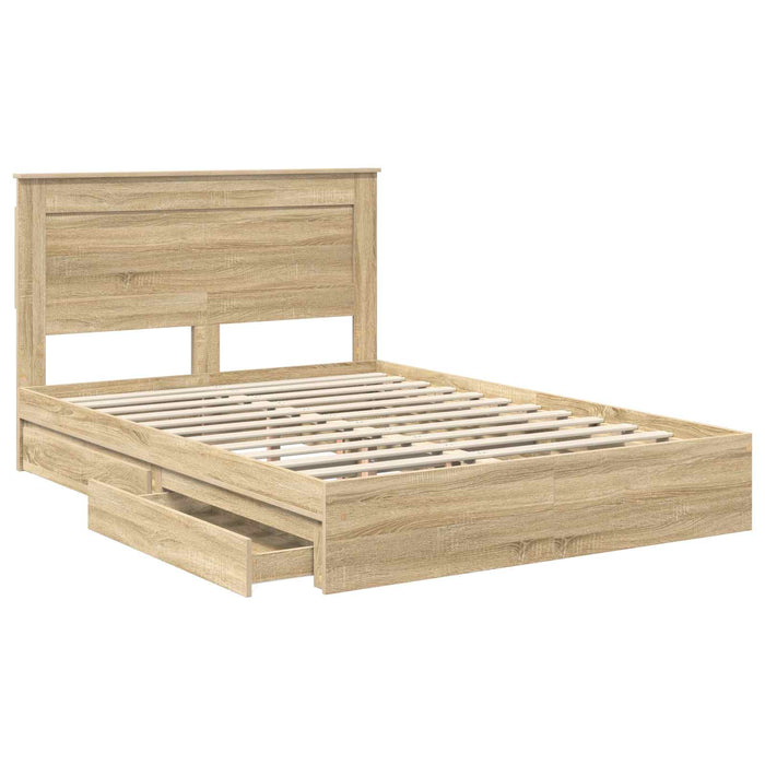 Pat cu storage Stejar Sonoma 140 x 200 cm Lemn prelucrat WALTI
