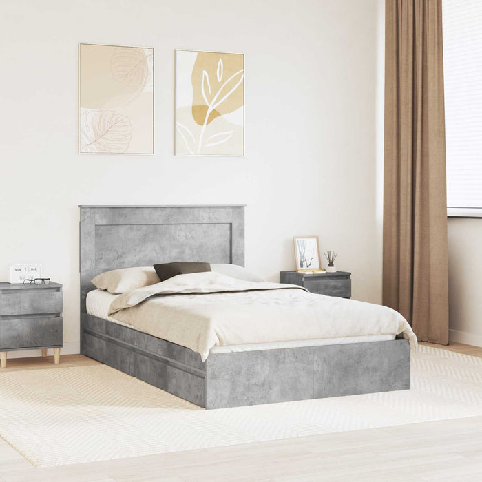 Cadru de pat cu sertar Gri din beton 135 x 190 cm Lemn compozit - WALTI WALTI