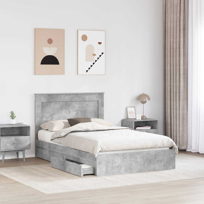 Cadru de pat cu sertar Gri din beton 135 x 190 cm Lemn compozit - WALTI WALTI