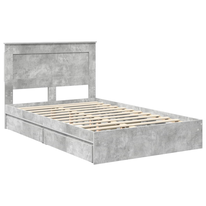Cadru de pat cu sertar Gri din beton 135 x 190 cm Lemn compozit - WALTI WALTI