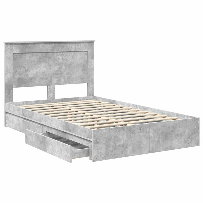 Cadru de pat cu sertar Gri din beton 135 x 190 cm Lemn compozit - WALTI WALTI