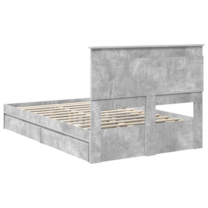 Cadru de pat cu sertar Gri din beton 135 x 190 cm Lemn compozit - WALTI WALTI