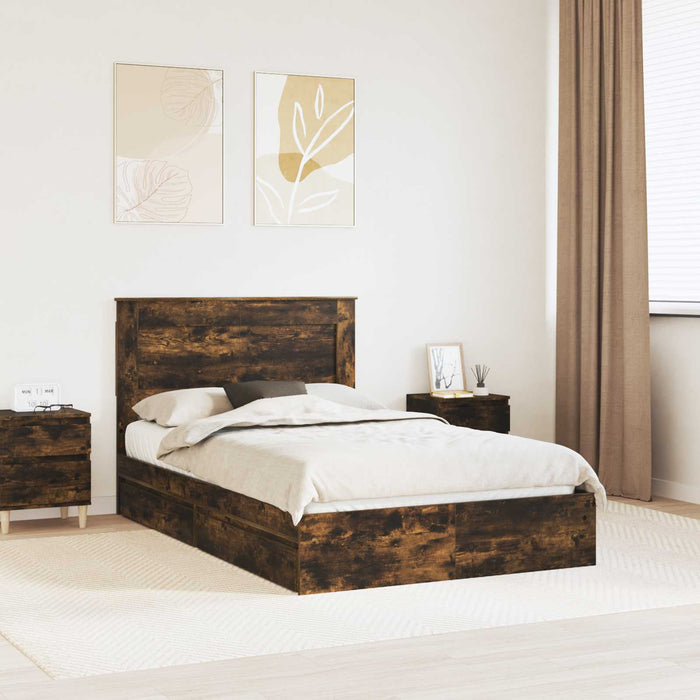 Cadru de pat Manual Stejar fumuriu 135 x 190 cm Lemn compozit - WALTI WALTI