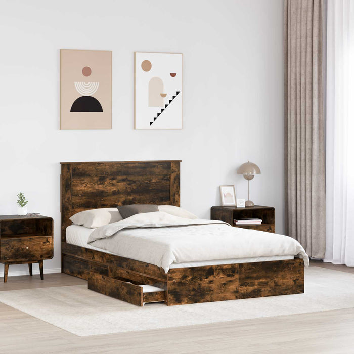 Cadru de pat Manual Stejar fumuriu 135 x 190 cm Lemn compozit - WALTI WALTI