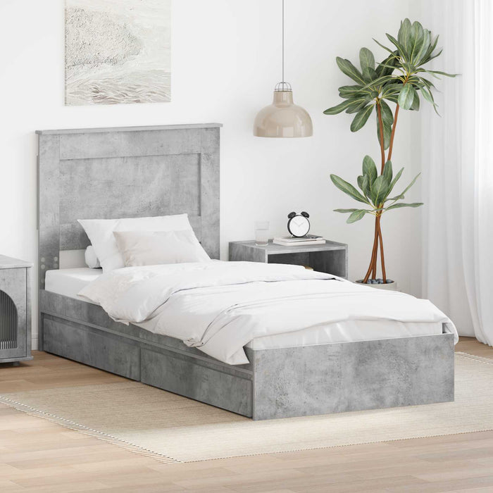 Cadru de pat cu sertar Gri din beton 90 x 190 cm Lemn compozit - WALTI WALTI