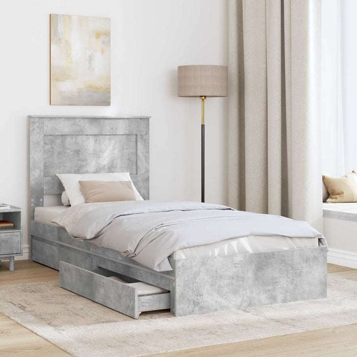 Cadru de pat cu sertar Gri din beton 90 x 190 cm Lemn compozit - WALTI WALTI