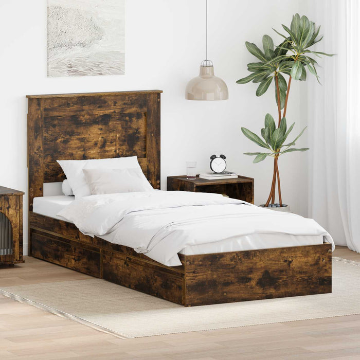 Cadru de pat cu sertar Stejar fumuriu 90 x 190 cm Lemn compozit - WALTI WALTI