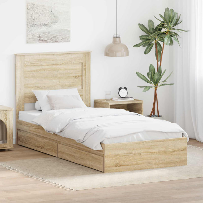 Cadru de pat cu sertar Stejar Sonoma 75 x 190 cm Lemn compozit - WALTI WALTI