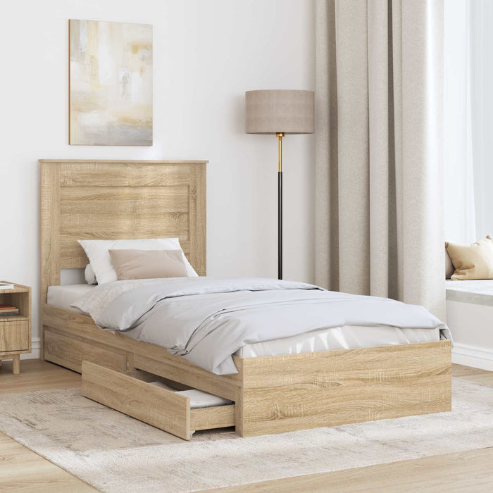 Cadru de pat cu sertar Stejar Sonoma 75 x 190 cm Lemn compozit - WALTI WALTI