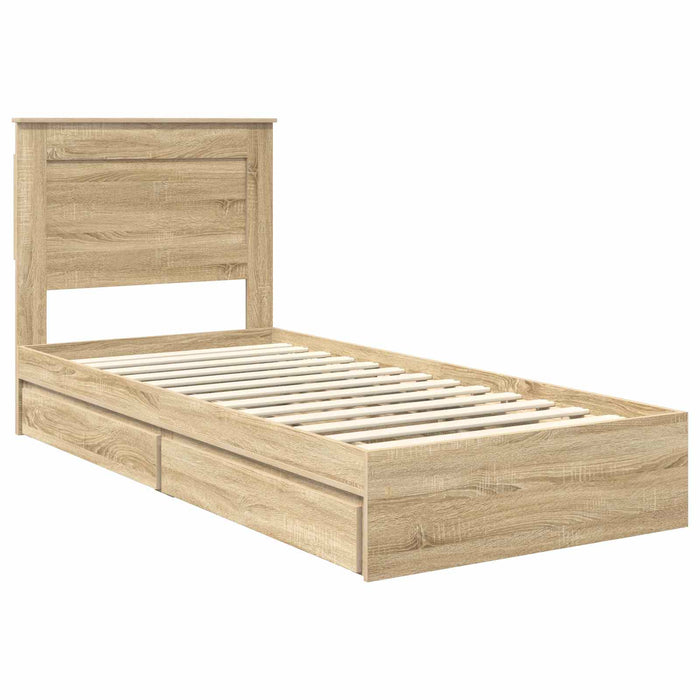 Cadru de pat cu sertar Stejar Sonoma 75 x 190 cm Lemn compozit - WALTI WALTI