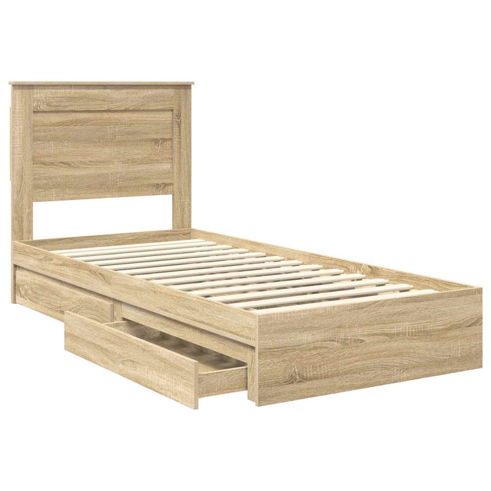 Cadru de pat cu sertar Stejar Sonoma 75 x 190 cm Lemn compozit - WALTI WALTI
