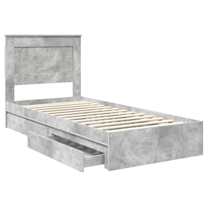 Cadru de pat cu sertar Gri din beton 75 x 190 cm Lemn compozit - WALTI WALTI