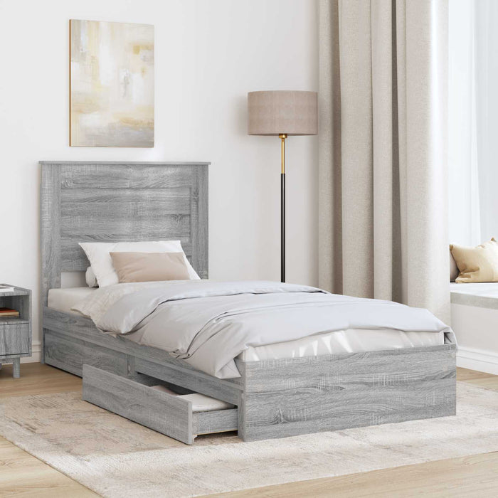 Cadru de pat cu sertar Gri Sonoma 75 x 190 cm Lemn compozit - WALTI WALTI