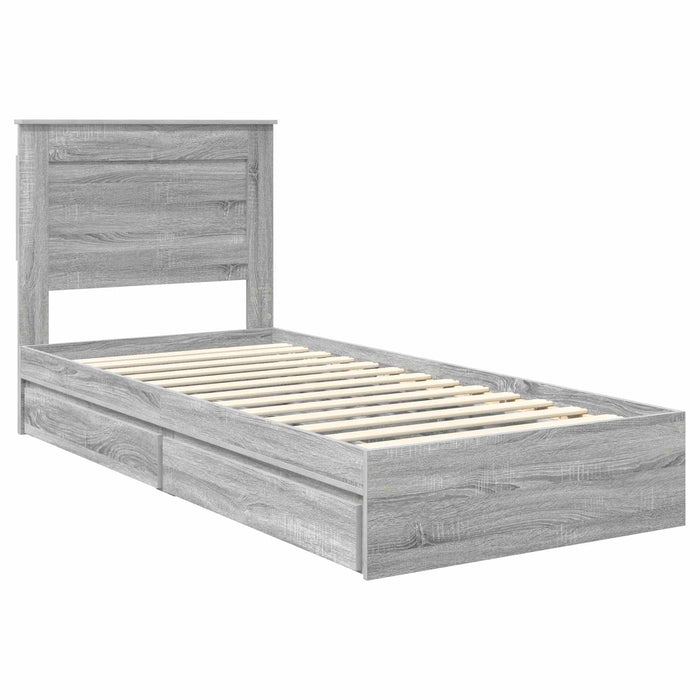 Cadru de pat cu sertar Gri Sonoma 75 x 190 cm Lemn compozit - WALTI WALTI