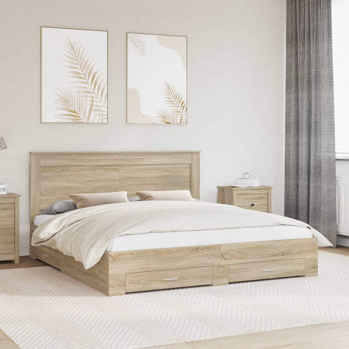 Cadru de pat Stejar Sonoma 200 x 200 cm Lemn prelucrat WALTI