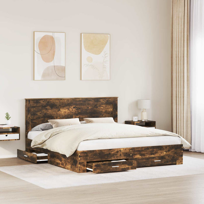 Cadru de pat cu sertar cu headboard cu depozitare Lemn compozit - WALTI WALTI
