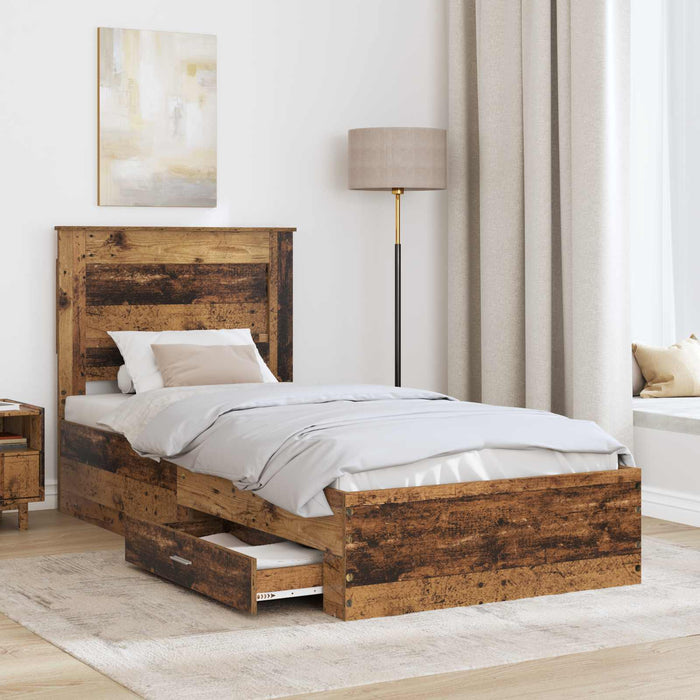 Cadru de pat cu sertar cu headboard cu depozitare Lemn compozit - WALTI WALTI
