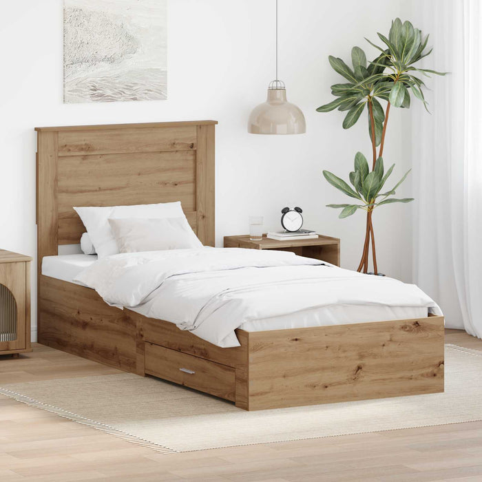Cadru de pat cu sertar cu headboard cu depozitare Lemn compozit - WALTI WALTI