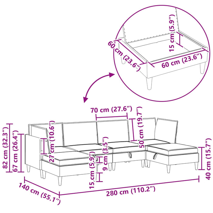 Set de canapea modulară cu spațiu de stocare 6 pcs Gri deschis WALTI