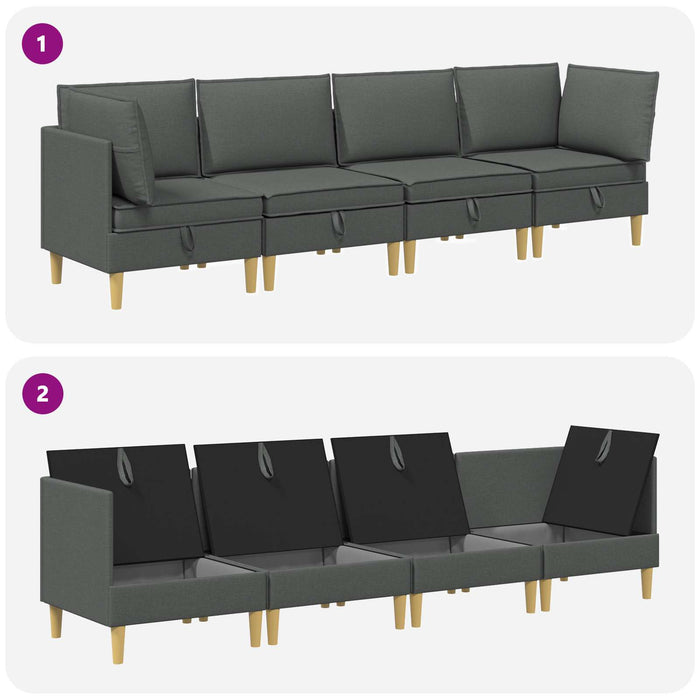 Set de canapea modulară cu spațiu de stocare 4 pcs Gri închis WALTI