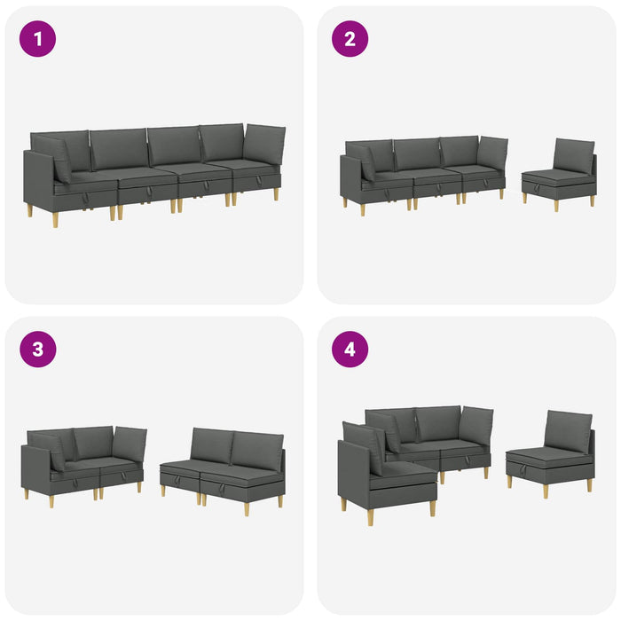 Set de canapea modulară cu spațiu de stocare 4 pcs Gri închis WALTI